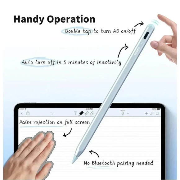 Metapen Pencil A8 for Apple iPad 2018-2024 2X Faster Charge Tilt Sensitive White - Picture 7 of 10